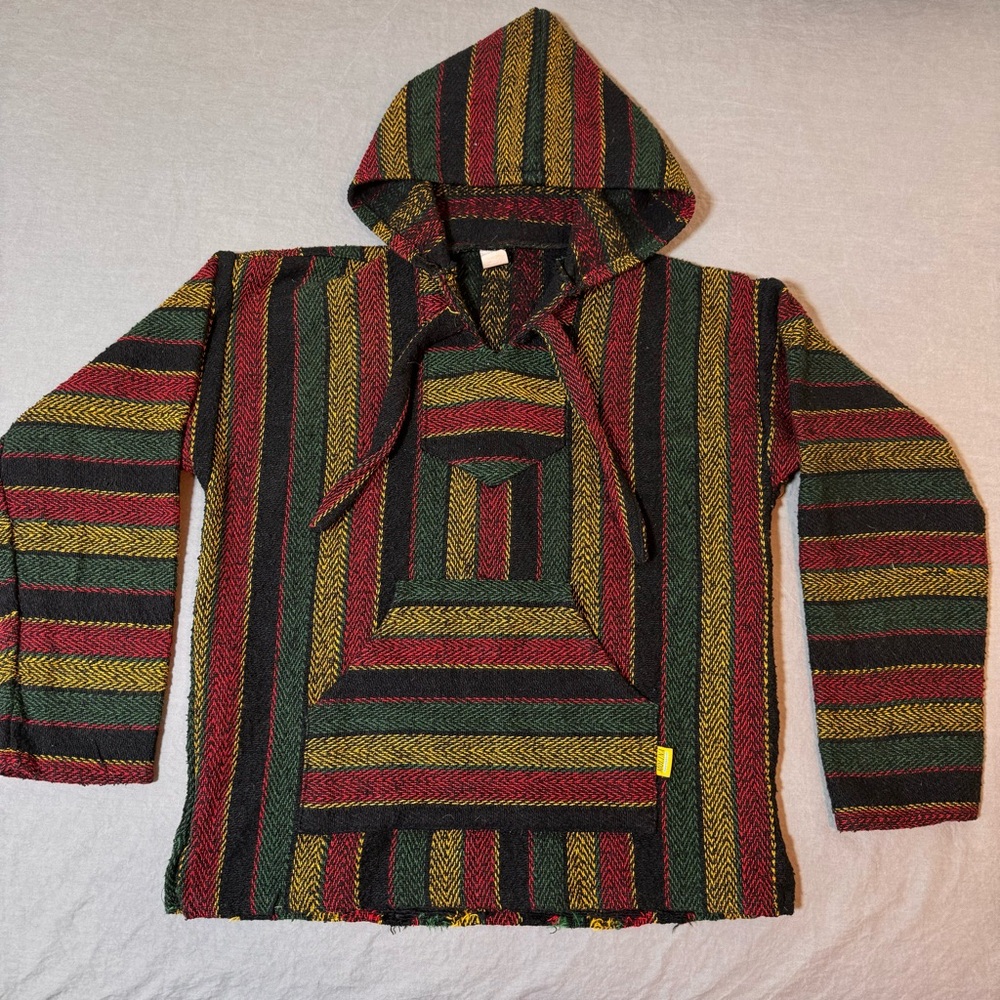Vintage Baja Molina Striped Pullover Hoodie Sz S Rasta Surfer 90’s